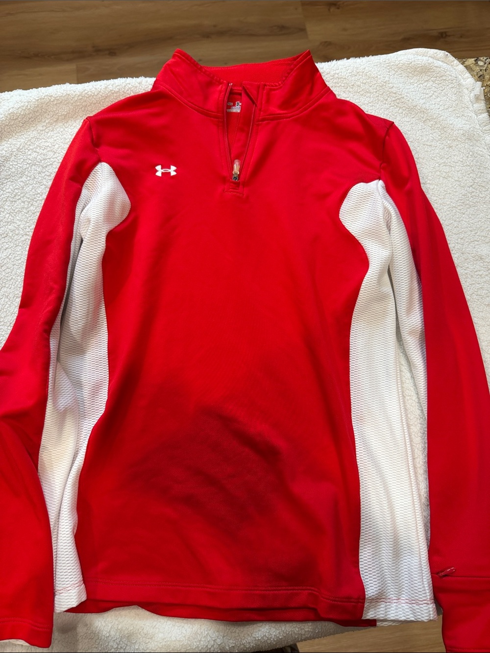 Under Armour Women’s Red Zip-Front Performance Pullover with White Panels